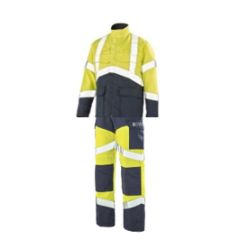 Veste, pantalon et combinaison Arc Flash ATPV 15 cal/cm² Classe 1,  haute visibilité, jaune/marine